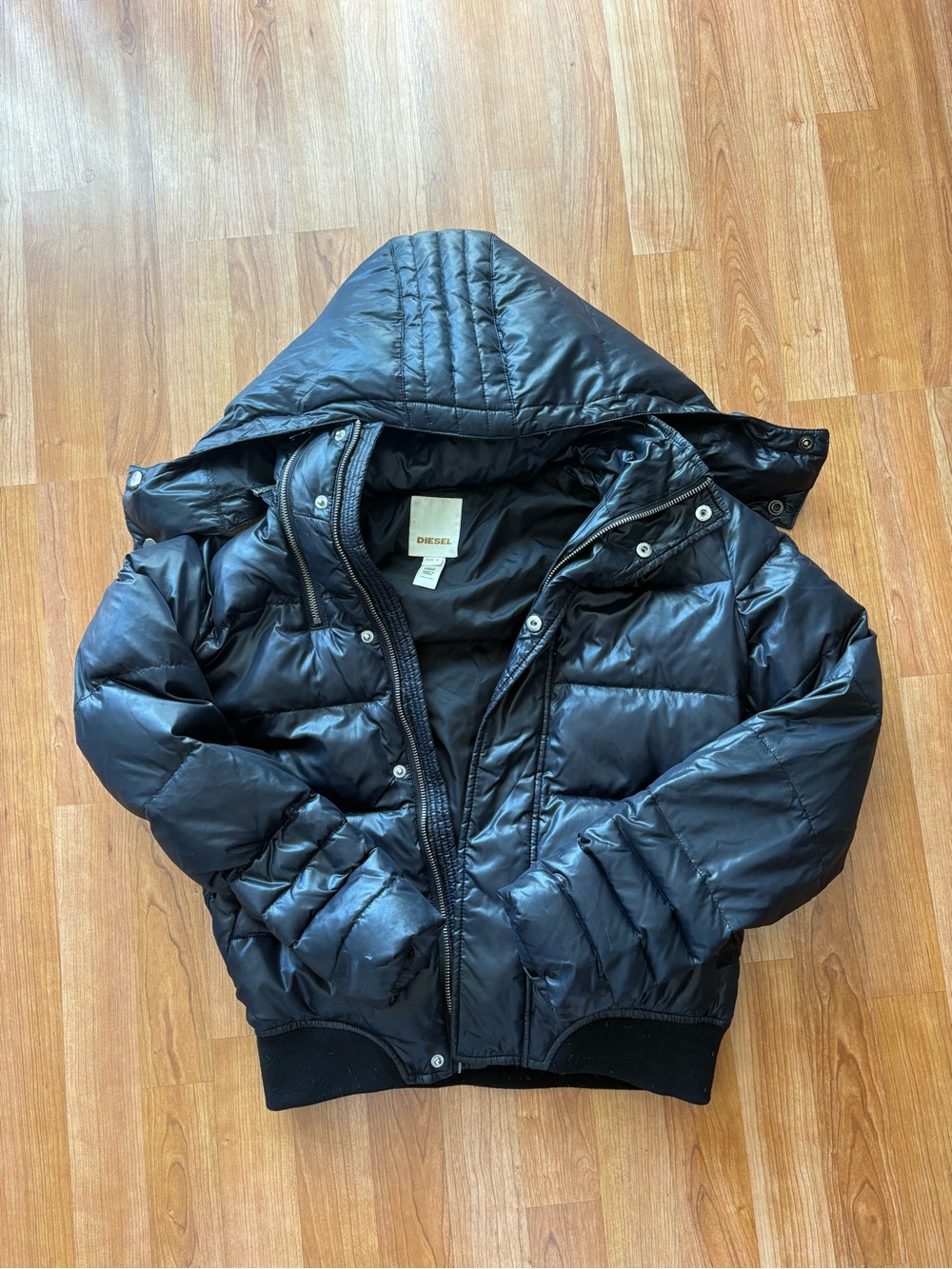 Vintage 2000s Diesel Glossy Hooded Down Puffer Jacket